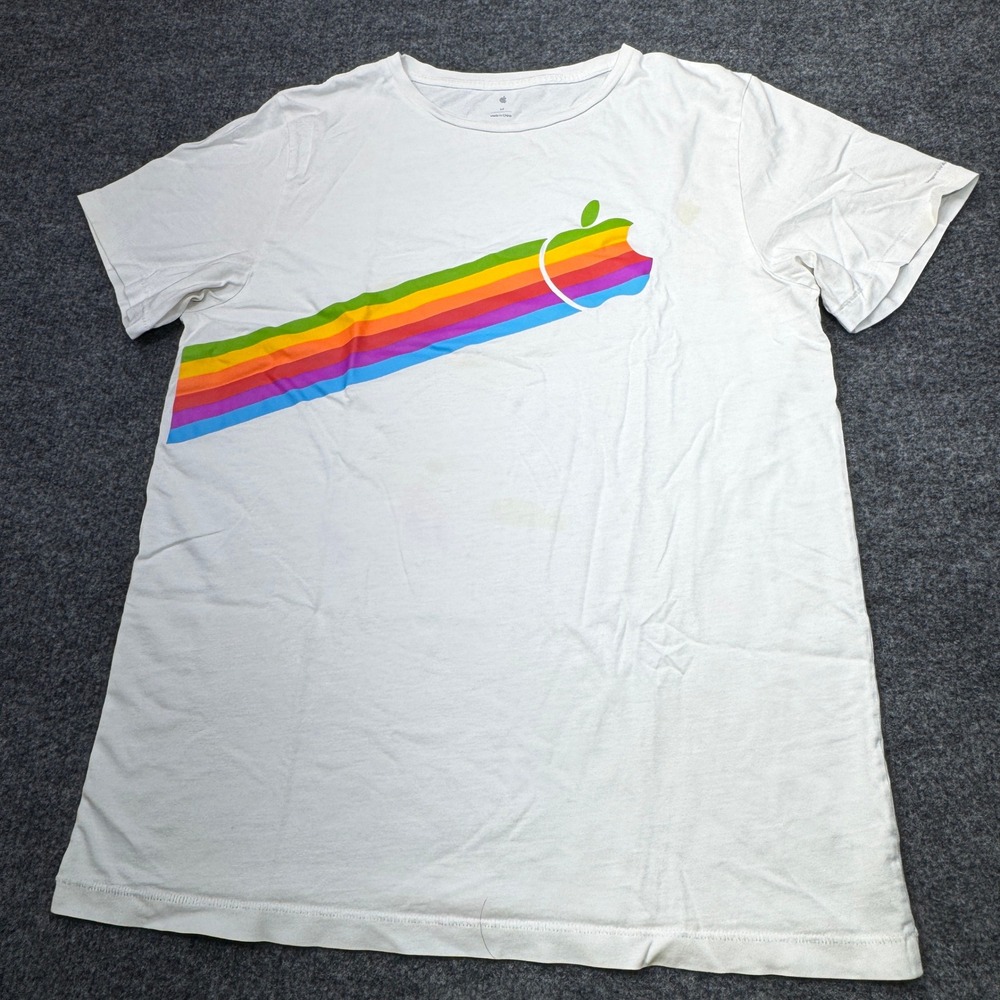Apple Park Shirt Mens Medium White Rainbow Logo Employee Tech Short Sleeve Tee